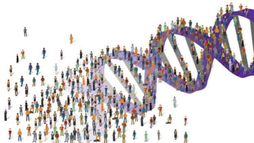 Graphic of DNA helix made up of a wide variety of people
